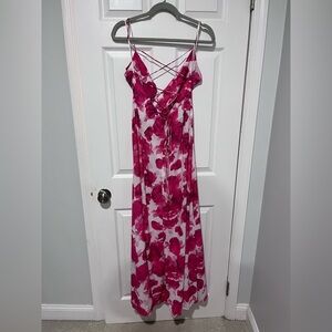 Elegant Pink Floral Maxi Dress w/ Slit